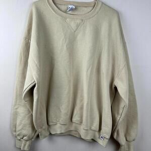 Vintage Russell Athletic Blank Sweatshirt Mens L Beige Crewneck Pullover 90s